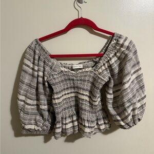 Mustard Seed Black and White Striped Off-Shoulder Blouse